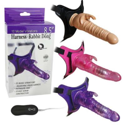 Cu giả rung có dây đeo trong suốt Harness-Rabbit Dong nhánh phụ massage hột le