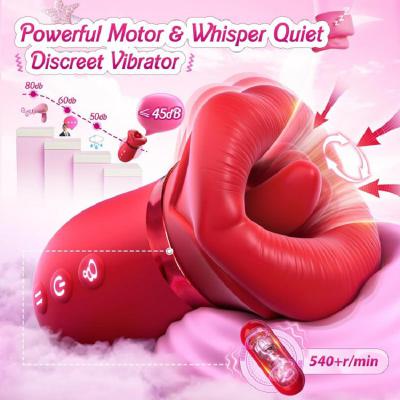 Môi đỏ hoa hồng rung liếm bú hút tự động 4in1 xoay 360° cao cấp