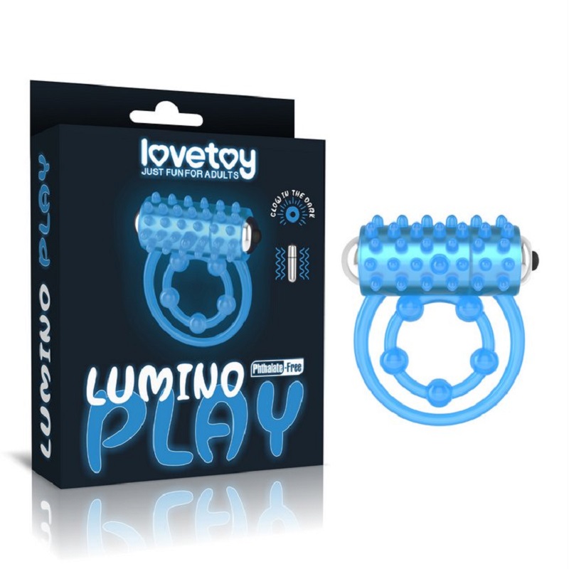 Vòng rung đeo dương vật Lovetoy Lumino Play màu xanh phát sáng